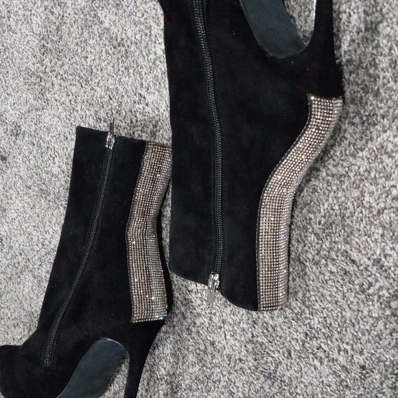 Black Suede Steve Madden Crystal Ankle Bootie - Picture 6 of 8